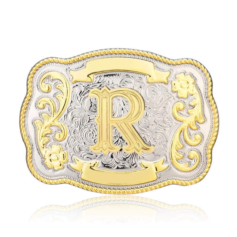 Golden & Silver DIY Western Initial Letter Buckle Leather Belt - Image 18
