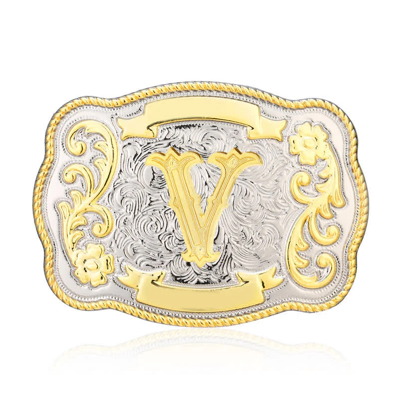 Golden & Silver DIY Western Initial Letter Buckle Leather Belt - Image 21