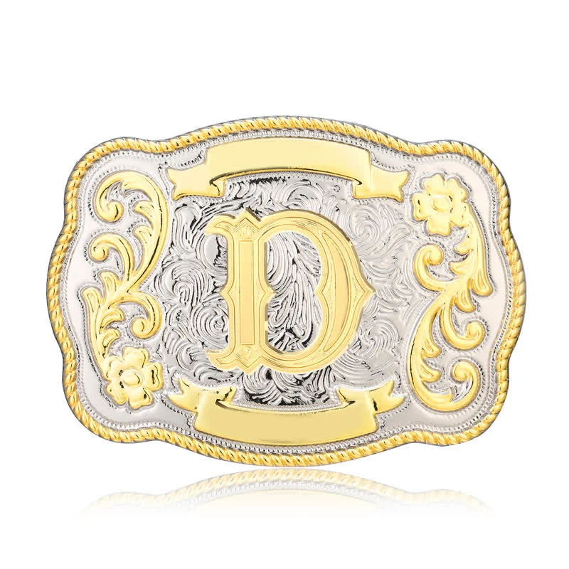 Golden & Silver DIY Western Initial Letter Buckle Leather Belt - Image 4