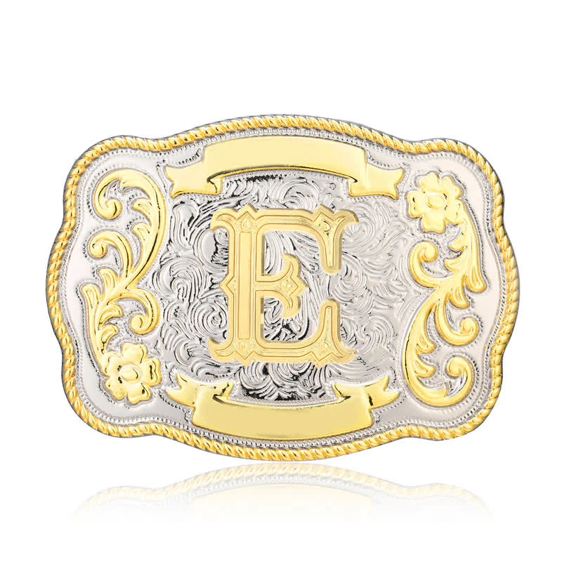 Golden & Silver DIY Western Initial Letter Buckle Leather Belt - Image 5