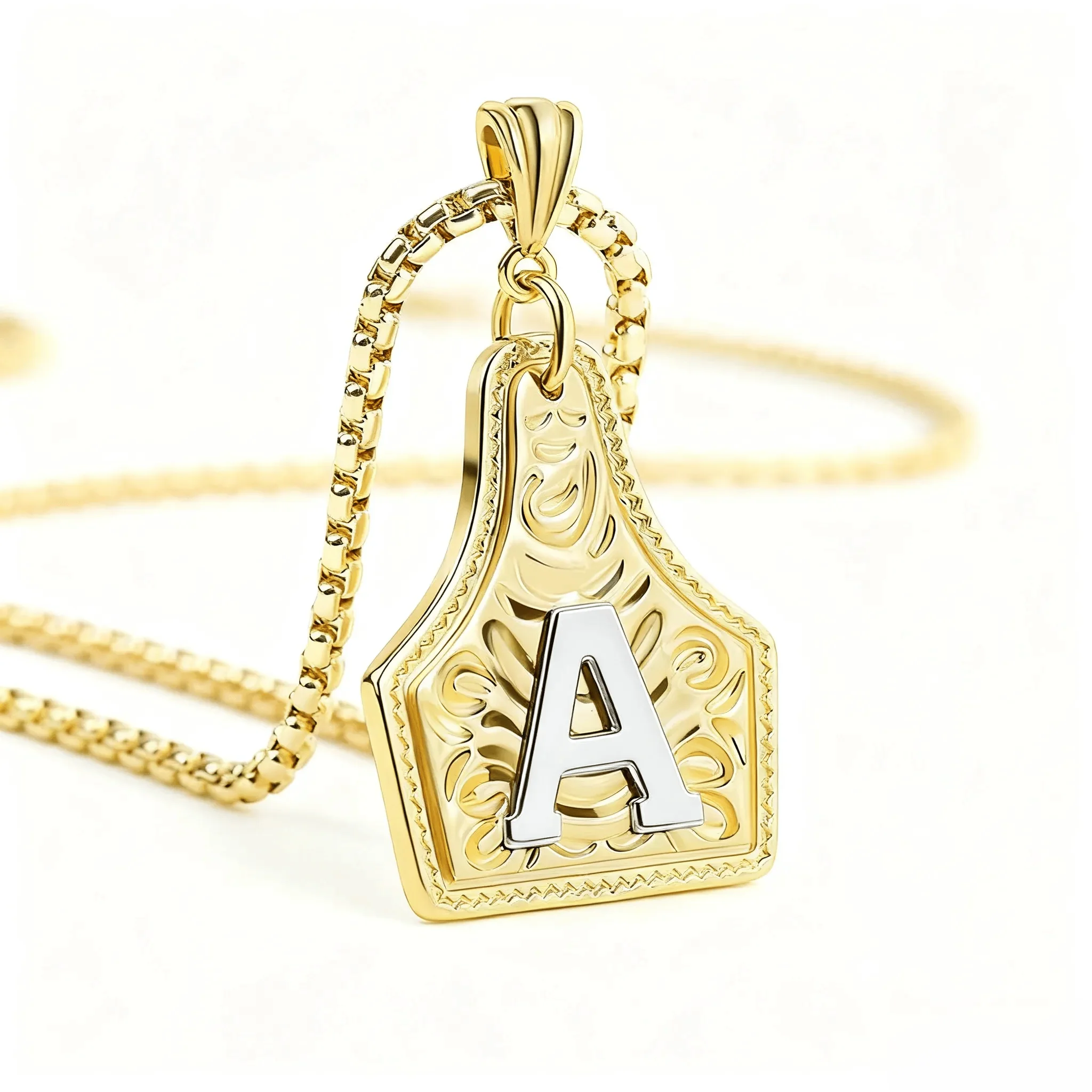 Golden & Silver Exquisite Letter Pendant Embossed Necklace