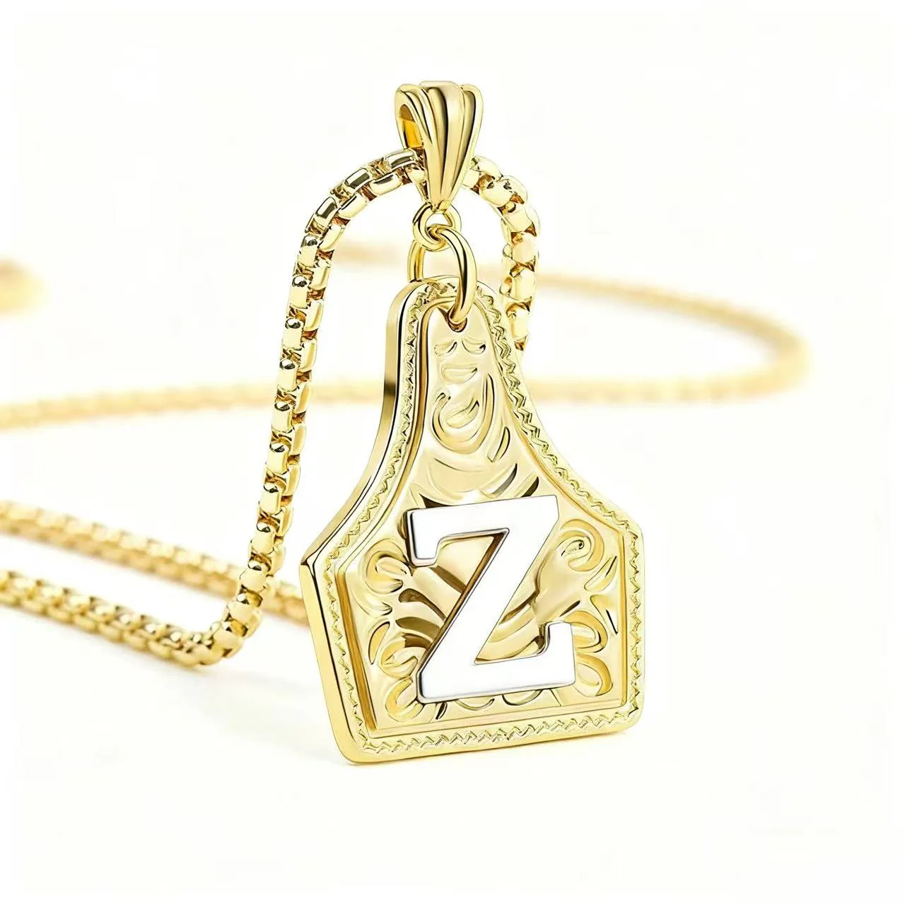 Golden & Silver Exquisite Letter Pendant Embossed Necklace - Image 30