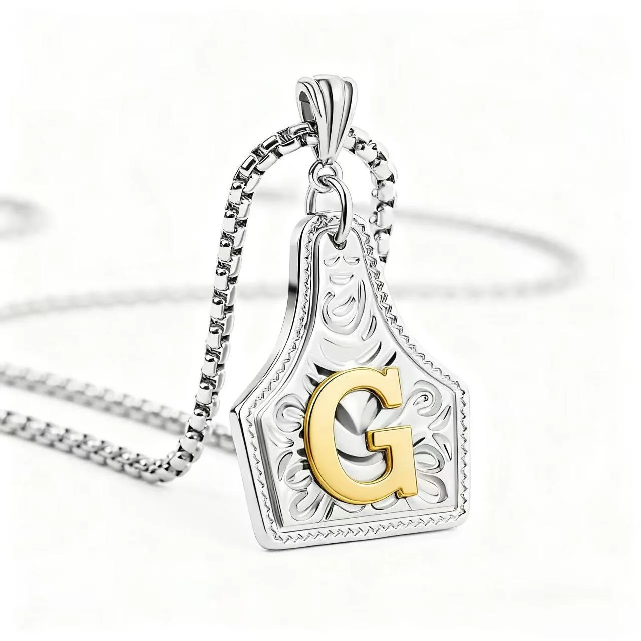 Golden & Silver Exquisite Letter Pendant Embossed Necklace - Image 37