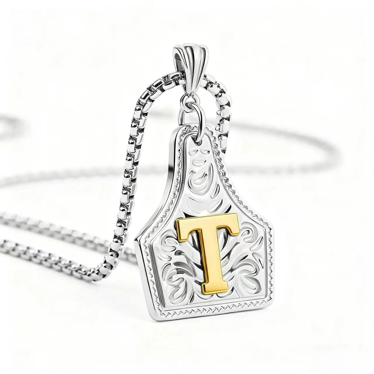 Golden & Silver Exquisite Letter Pendant Embossed Necklace - Image 50