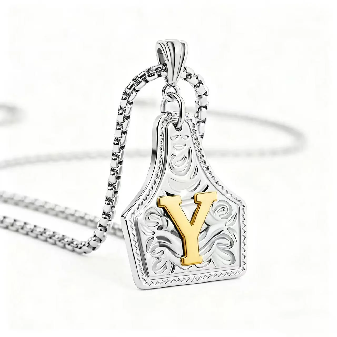 Golden & Silver Exquisite Letter Pendant Embossed Necklace - Image 55