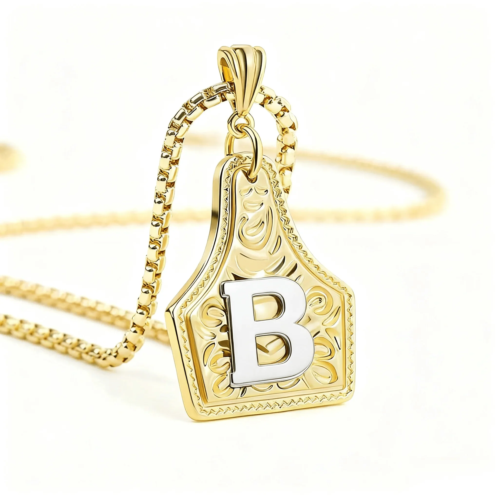 Golden & Silver Exquisite Letter Pendant Embossed Necklace - Image 6