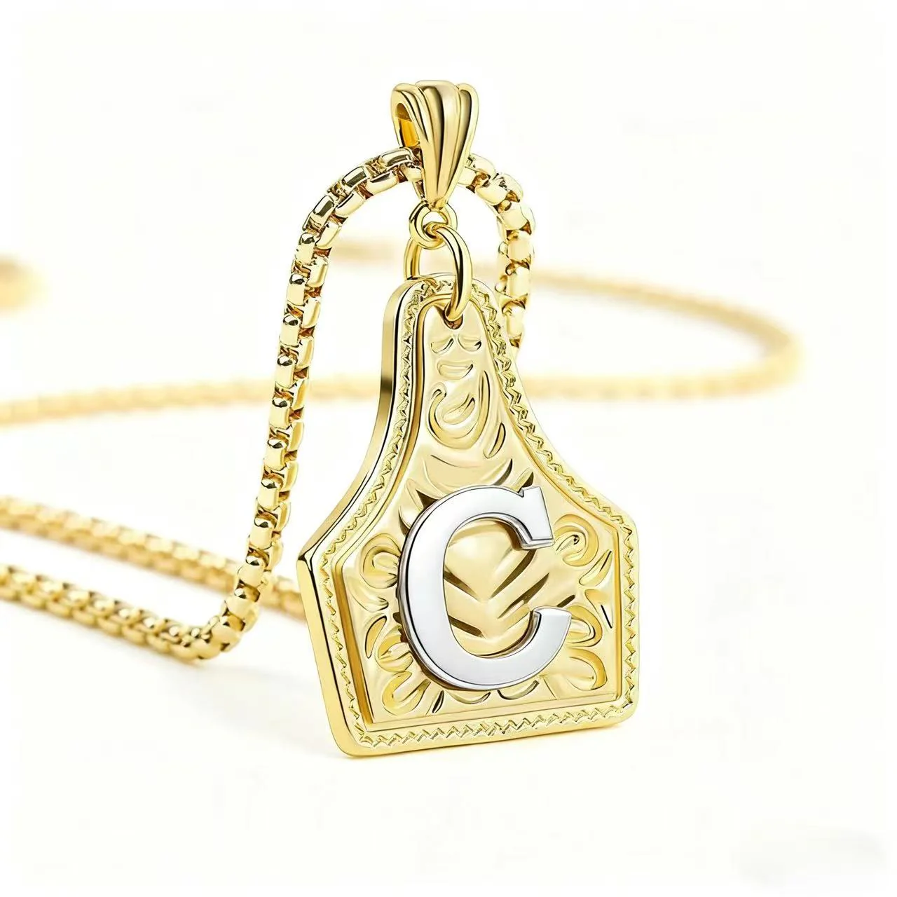 Golden & Silver Exquisite Letter Pendant Embossed Necklace - Image 7