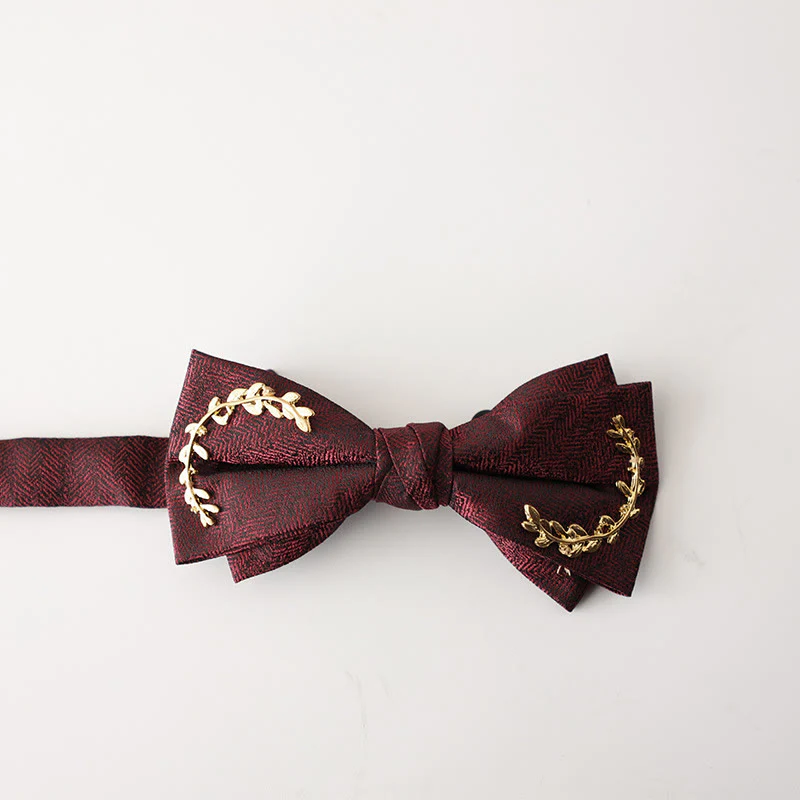 Golden Vine Jacquard Double Layer Adjustable Strap Bow Tie - Image 3