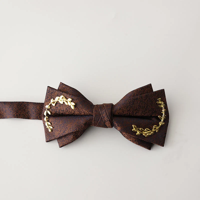 Golden Vine Jacquard Double Layer Adjustable Strap Bow Tie - Image 8