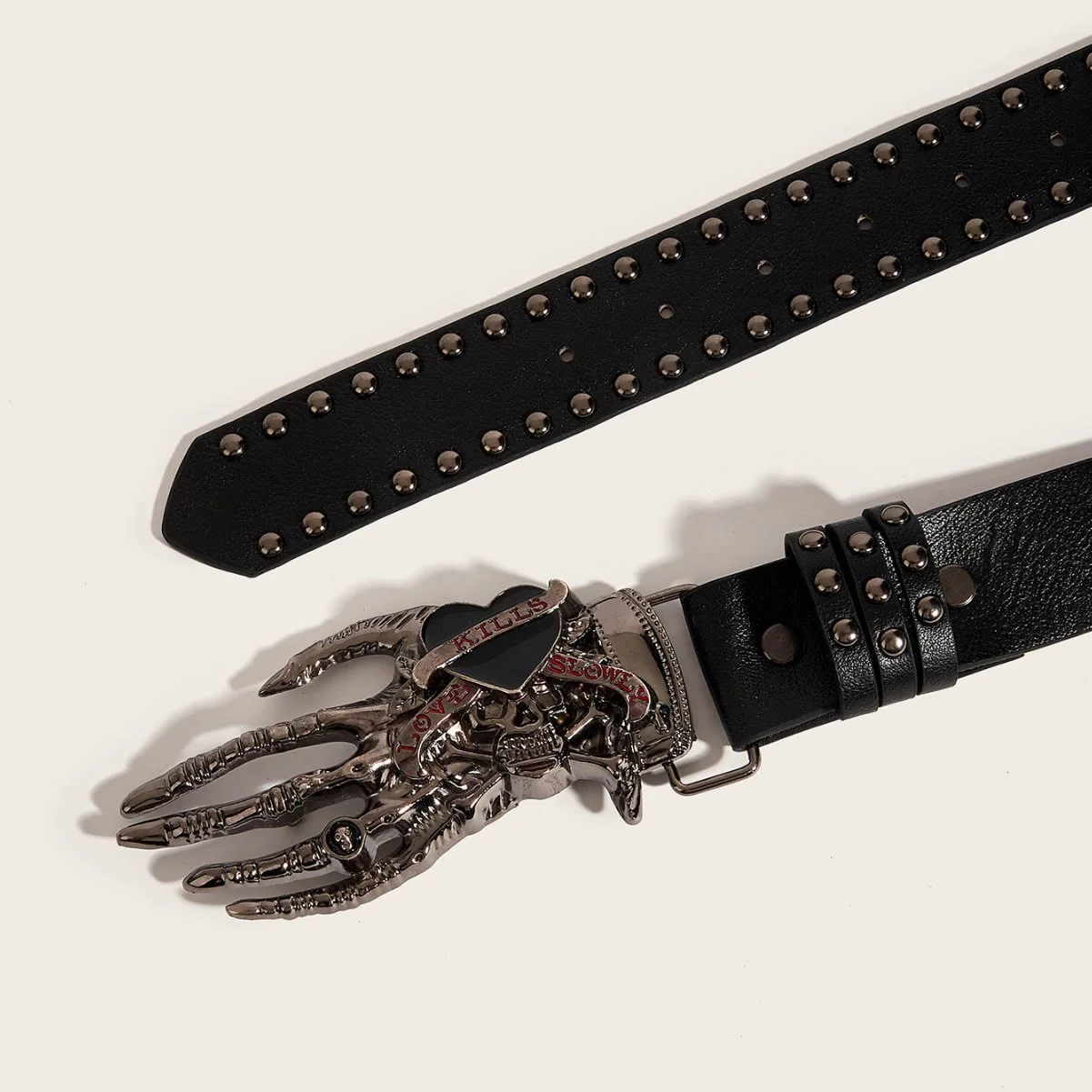 Gothic Skeleton Claw & Skull Studded Leather Belt - Image 2