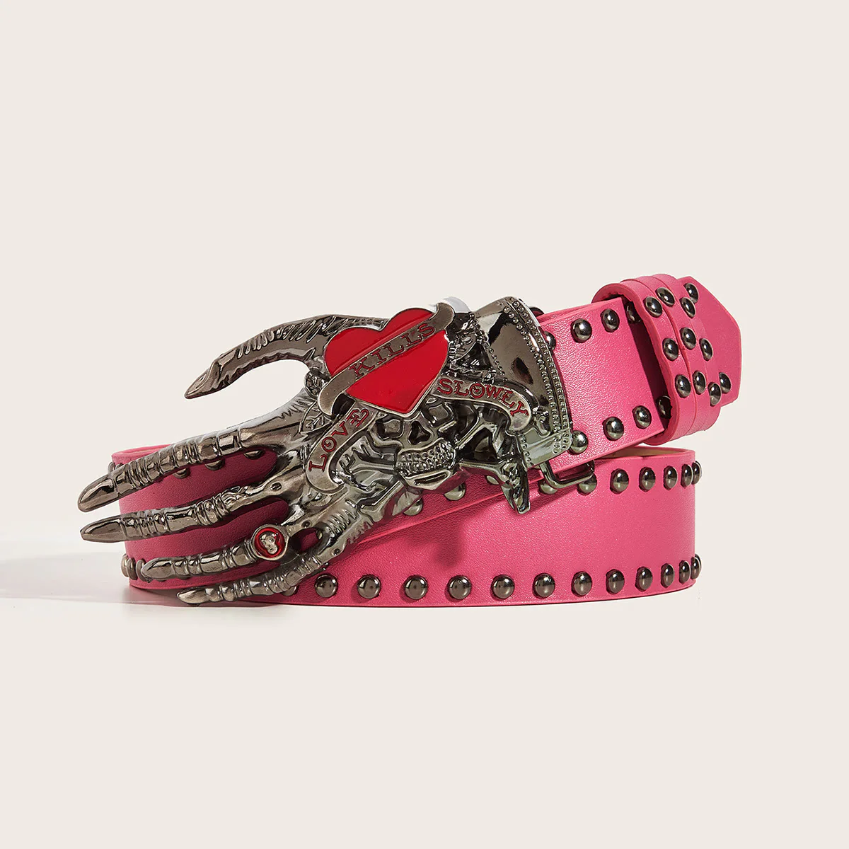 Gothic Skeleton Claw & Skull Studded Leather Belt - Image 9