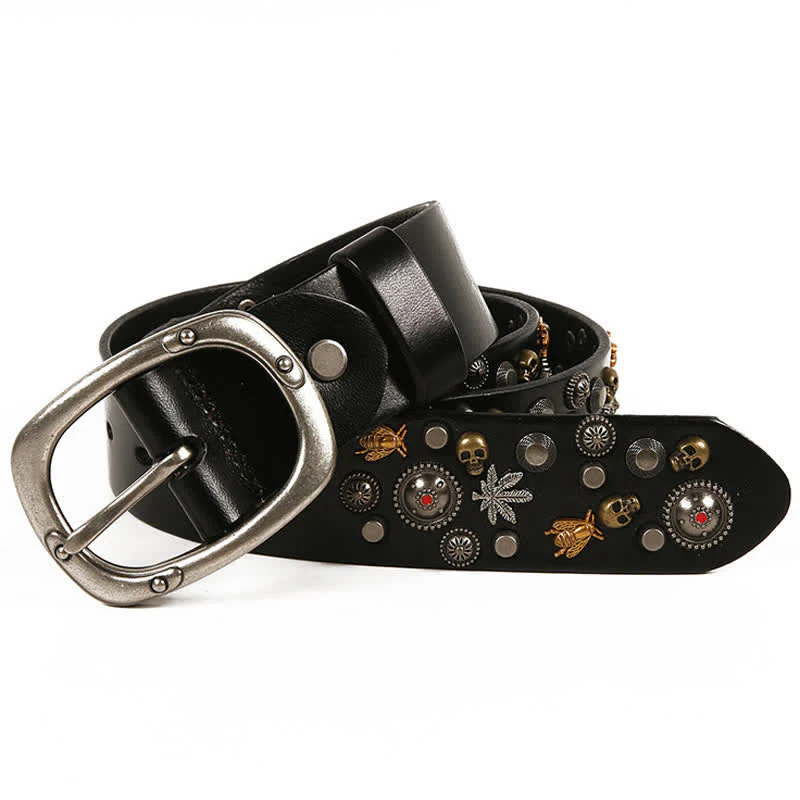 Gothic Skull Bee Maple Rivets Leather Belt - Image 3