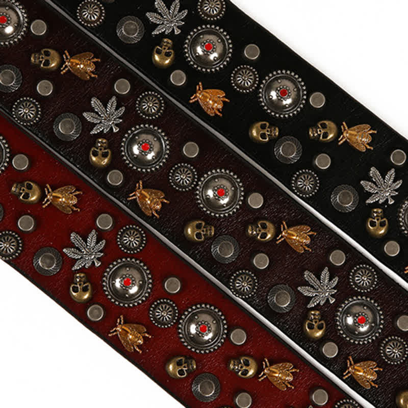 Gothic Skull Bee Maple Rivets Leather Belt - Image 7