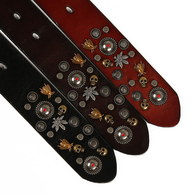 Gothic Skull Bee Maple Rivets Leather Belt - Image 9