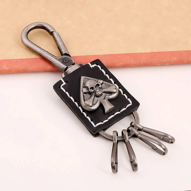 Gothic Skull Poker Ace Handmade Leather Keychain - Image 4