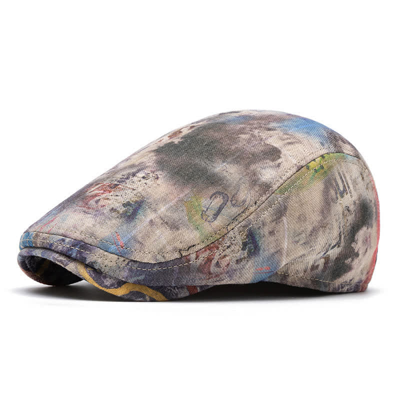 Graffiti Pattern Tie-dyed Newsboy Cotton Beret Hat - Image 3