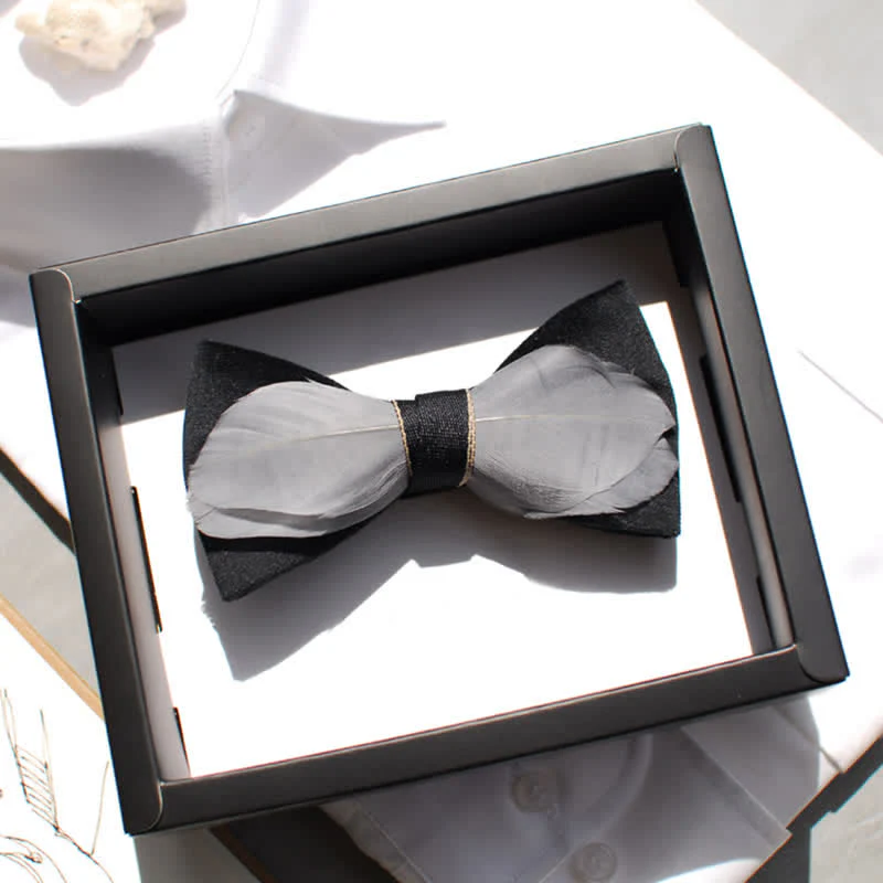 Gray & Black Velvet Feather Bow Tie - Image 3
