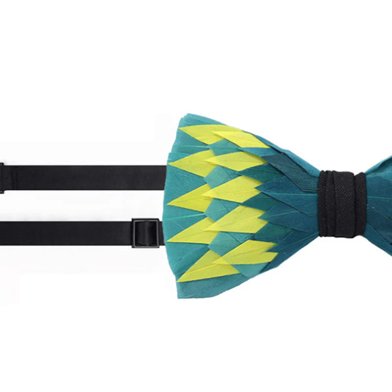 Green & Yellow Electric Shock Feather Bow Tie - Image 3