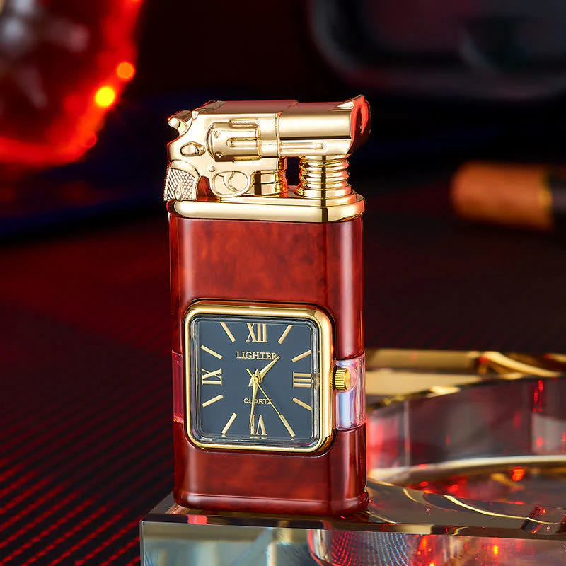 Guns Design Refillable Double Flame Butane Lighter With Clock - Image 11