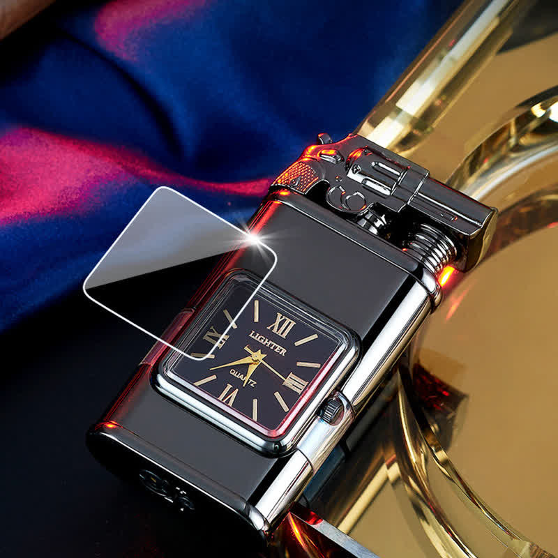Guns Design Refillable Double Flame Butane Lighter With Clock - Image 6