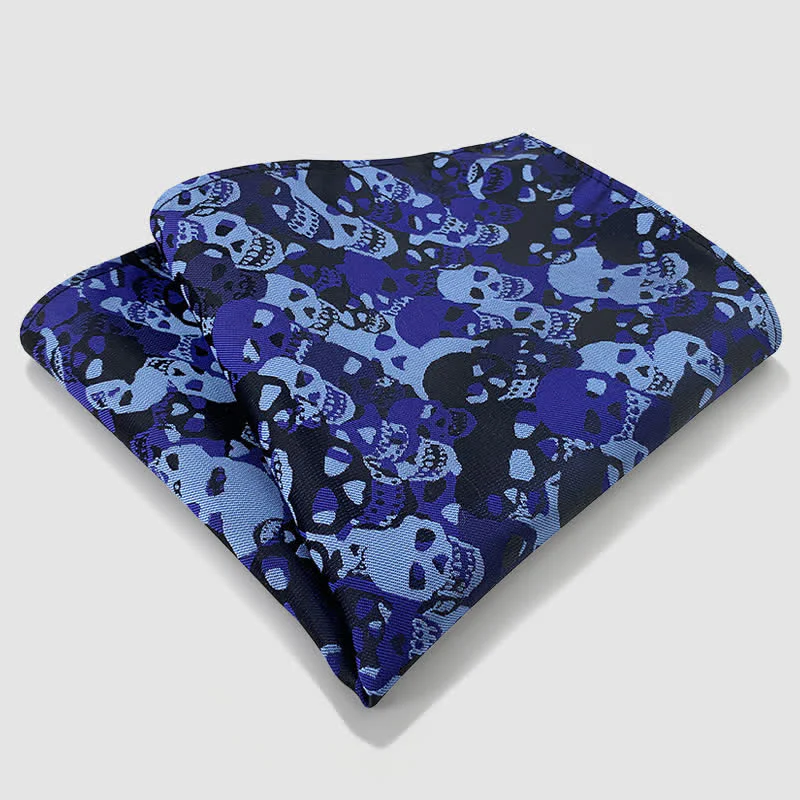 Halloween Overlapping Skull Mask Pattern Necktie Pocket Square - Image 4