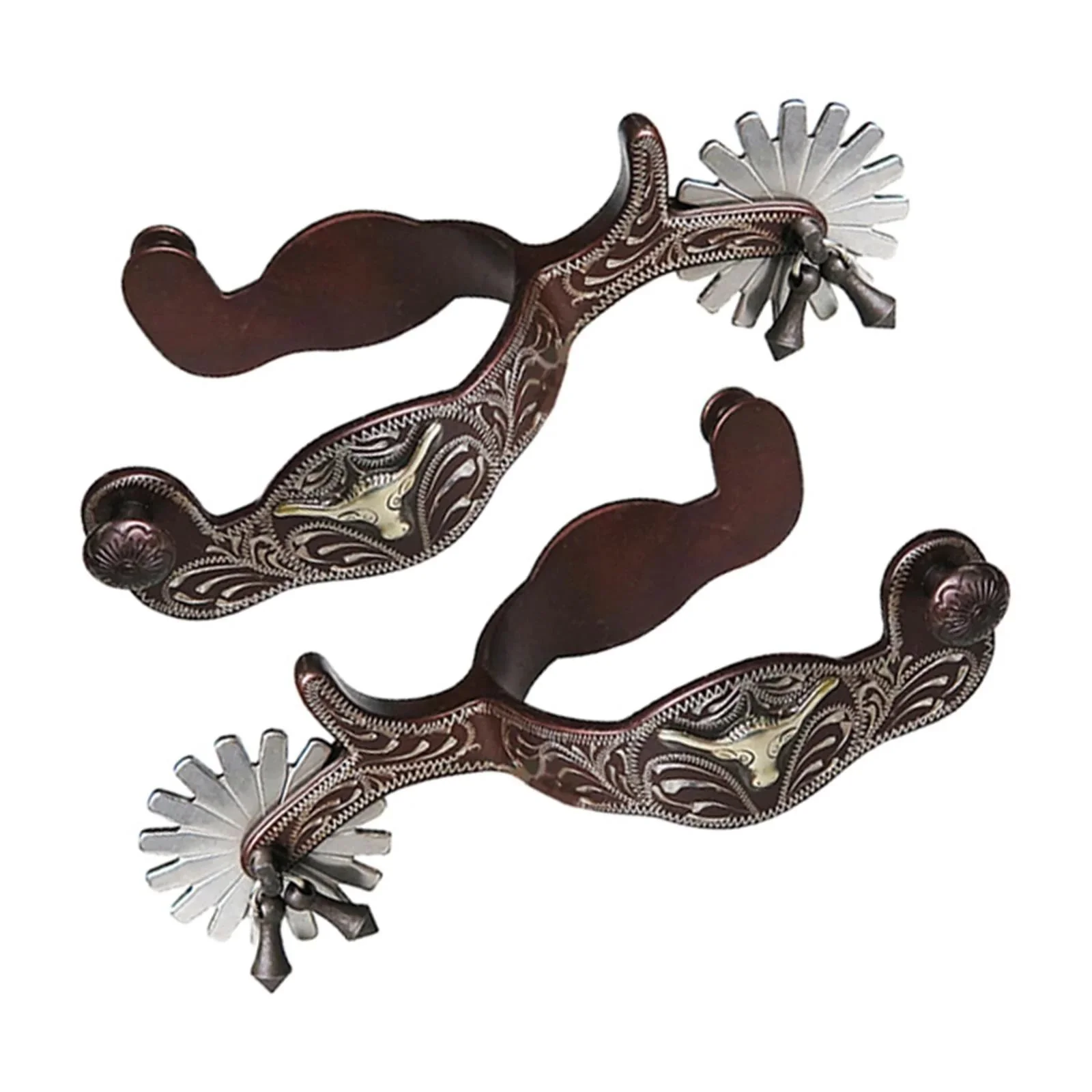 Halloween Silver Exquisite Handmade Carved Cowboy Spurs - Image 4