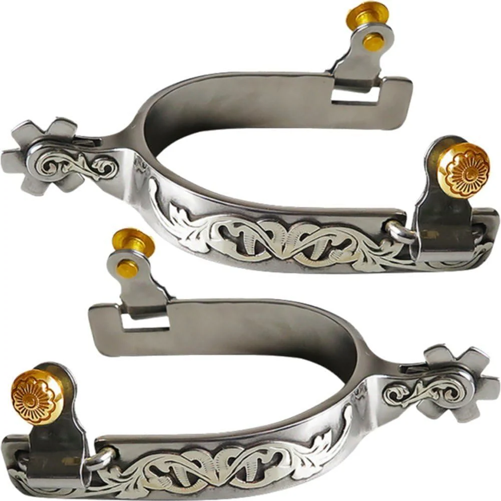 Halloween Silver Hand Carved With Gear Cowboy Spurs - Image 4