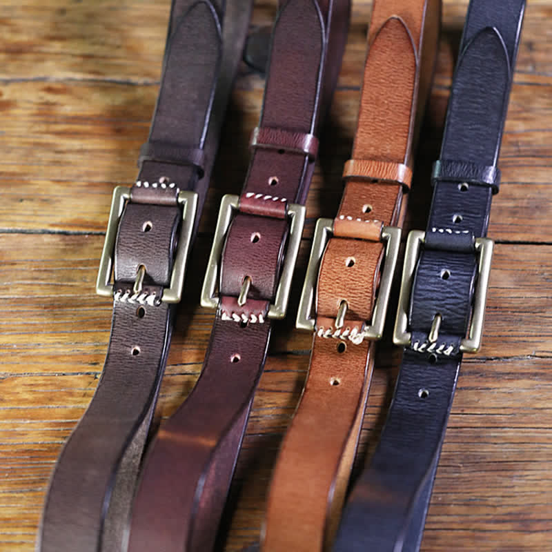 Hand-Made Sewing Retro Jeans Genuine Leather Belt - Image 2