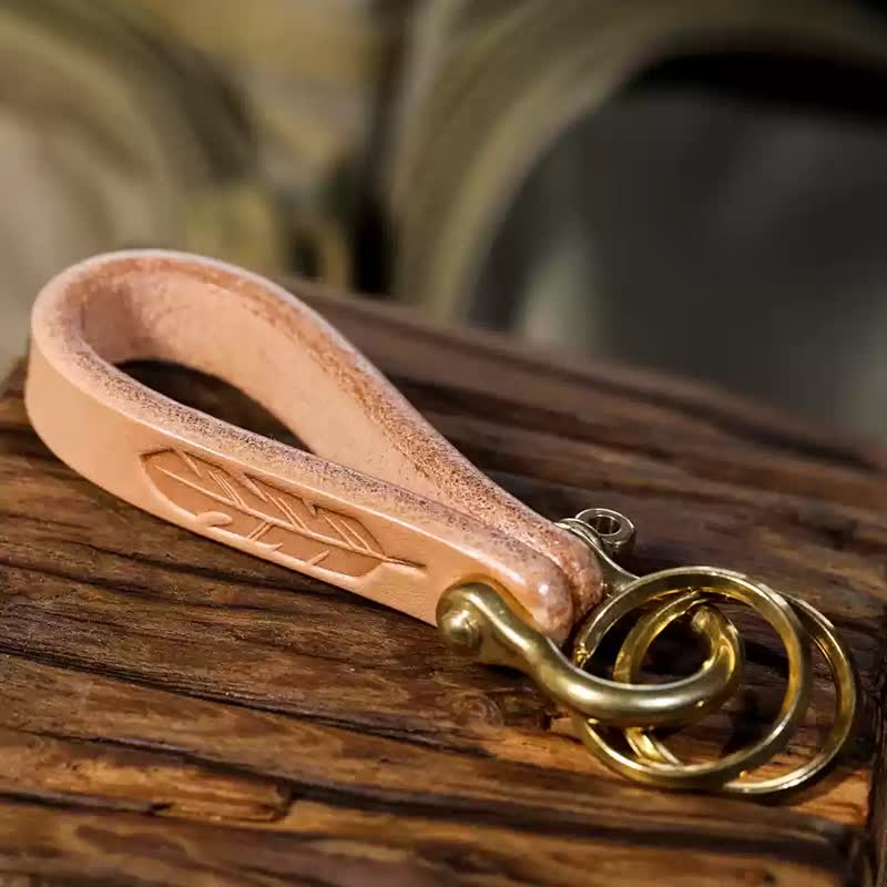 Handcrafted Natural Vegetable Tanned Leather Keychain - Image 12