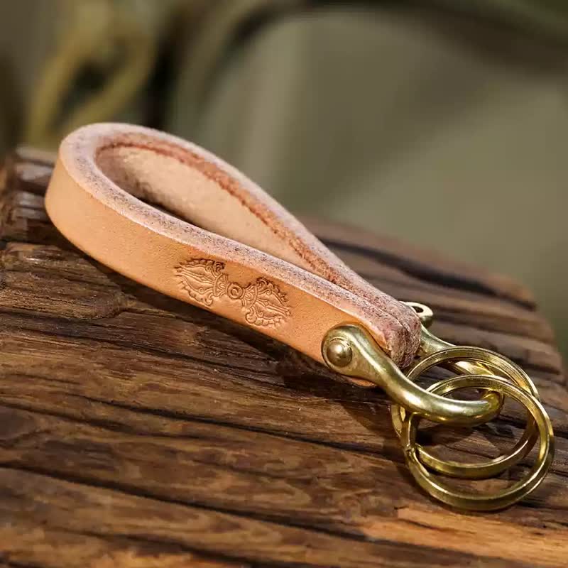 Handcrafted Natural Vegetable Tanned Leather Keychain - Image 15