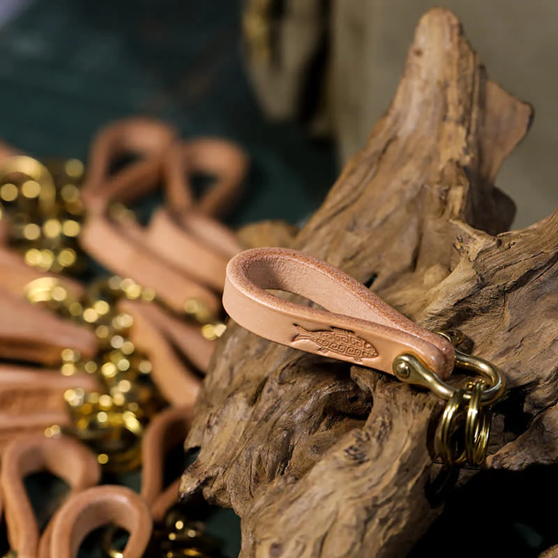 Handcrafted Natural Vegetable Tanned Leather Keychain - Image 5