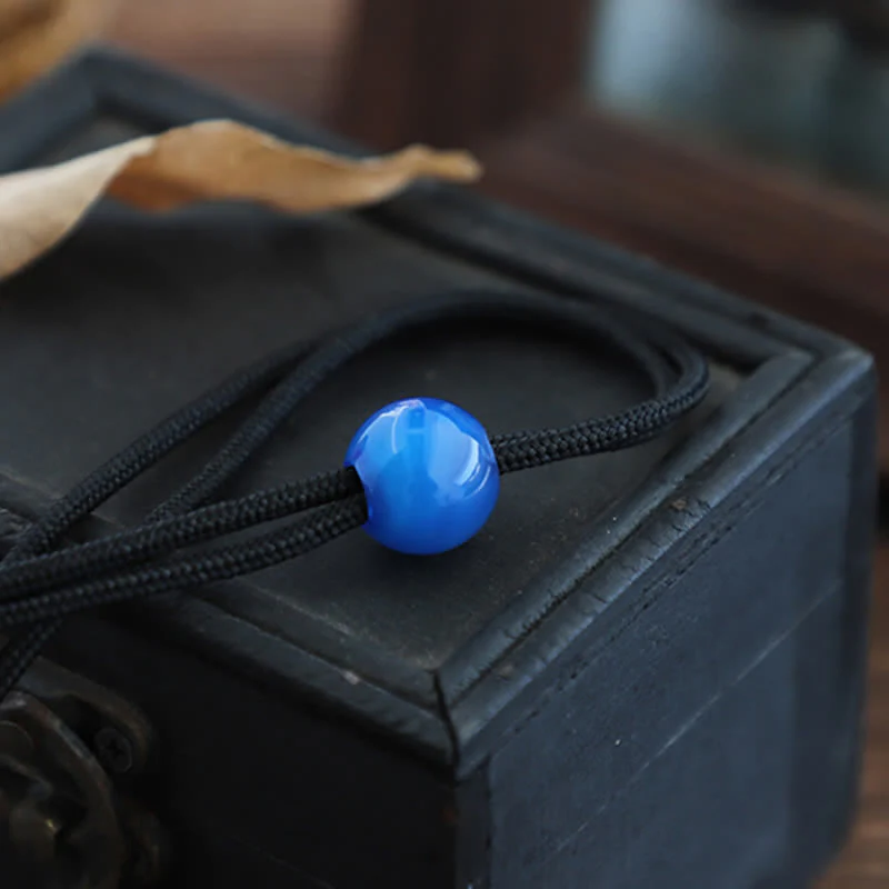 Handmade Simple Blue Round Agate Pendant Bolo Tie - Image 4