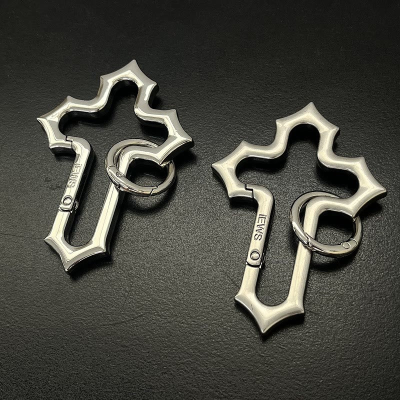 Hollow-out Design Cross Alloy Keychain With Ring - Image 2