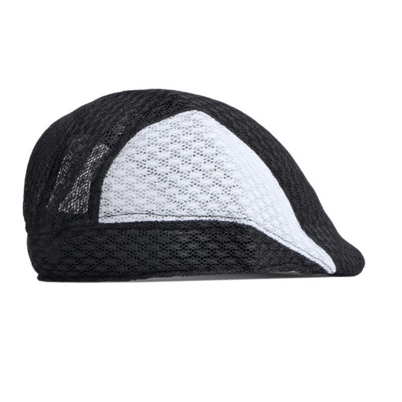 Hollow Out Mesh Summer Black White Flat Beret Hat - Image 6