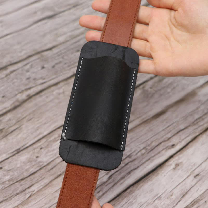 Horizontal Open Bottom Folding Knife Sheath Leather Belt Bag - Image 8