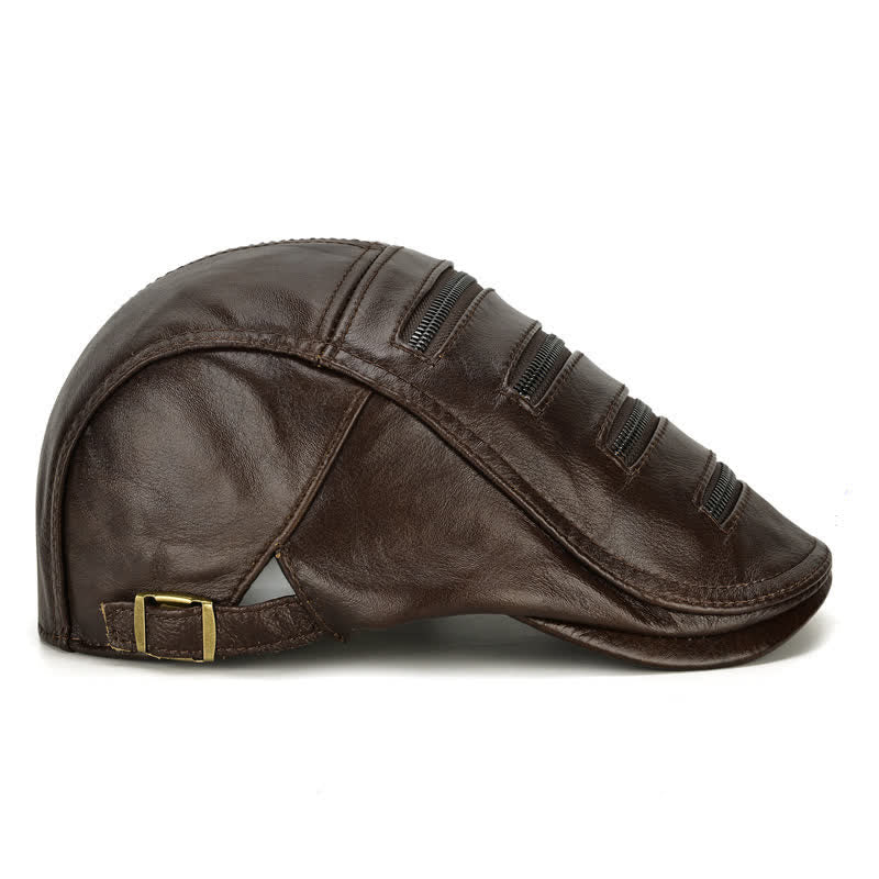 Horizontal Zipper Decoration Leather Beret Hat - Image 4