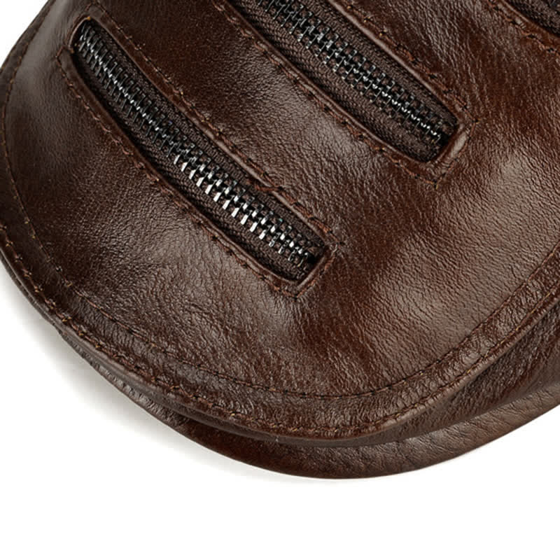 Horizontal Zipper Decoration Leather Beret Hat - Image 9
