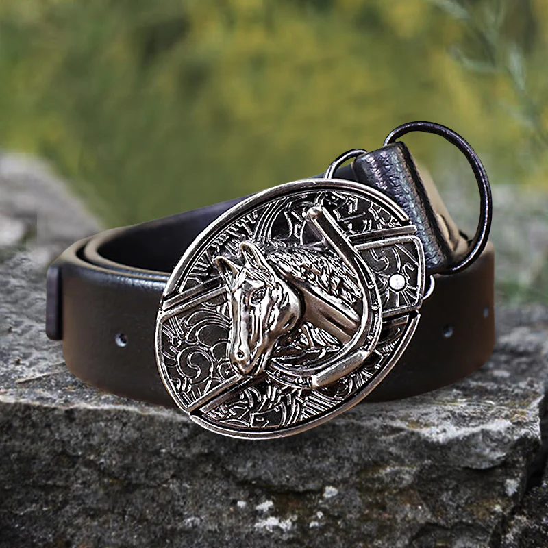 Classic Horse Head Leather Belt With Folding Knife - Image 5