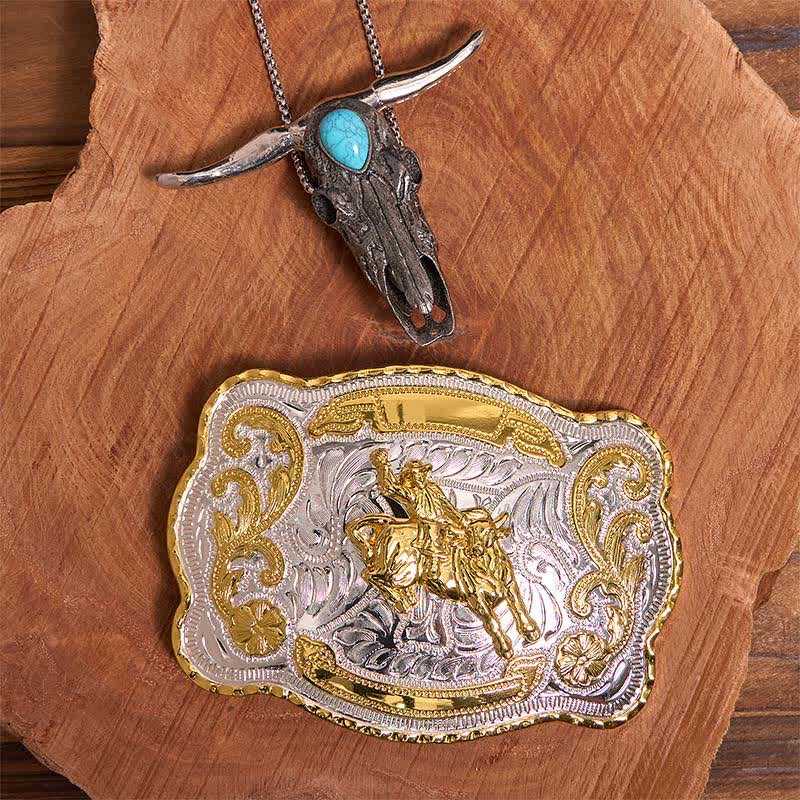 Horse Riding DIY Belt Buckle Turquoise Longhorn Bull Pendant Bundle Set - Image 2