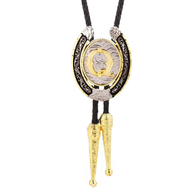 Modern Western Horseshoe Initial Letter A To Z Bolo Tie - Image 22