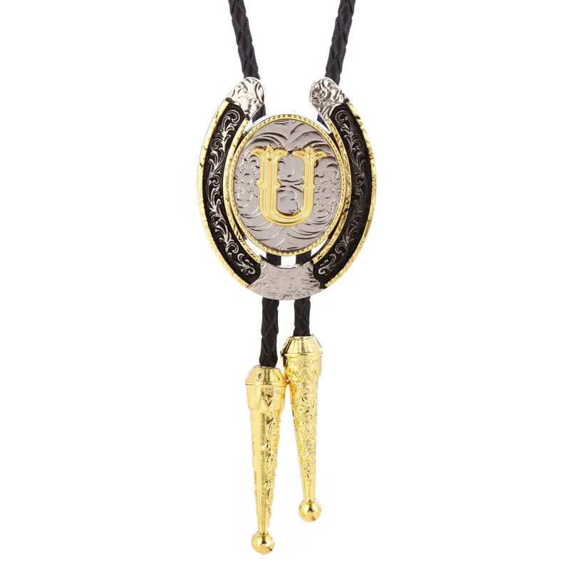 Modern Western Horseshoe Initial Letter A To Z Bolo Tie - Image 26