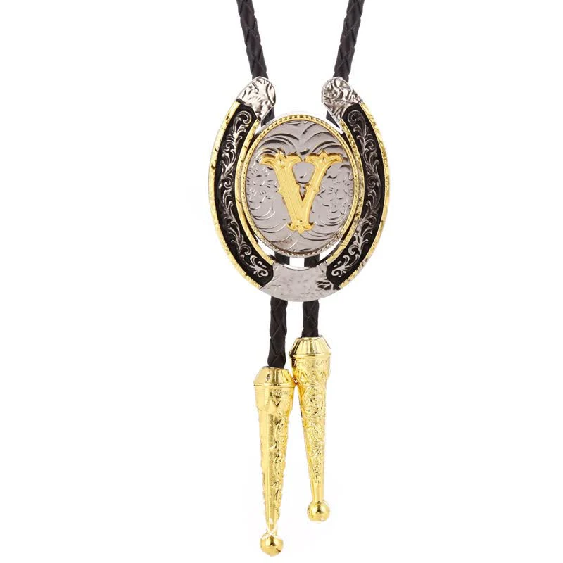 Modern Western Horseshoe Initial Letter A To Z Bolo Tie - Image 27