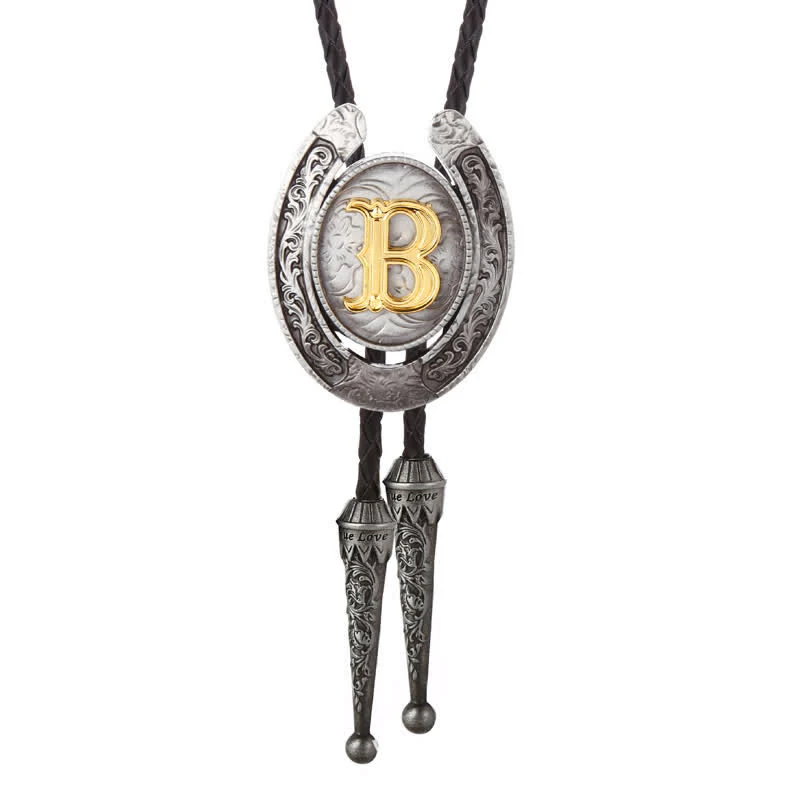 Modern Western Horseshoe Initial Letter A To Z Bolo Tie - Image 33