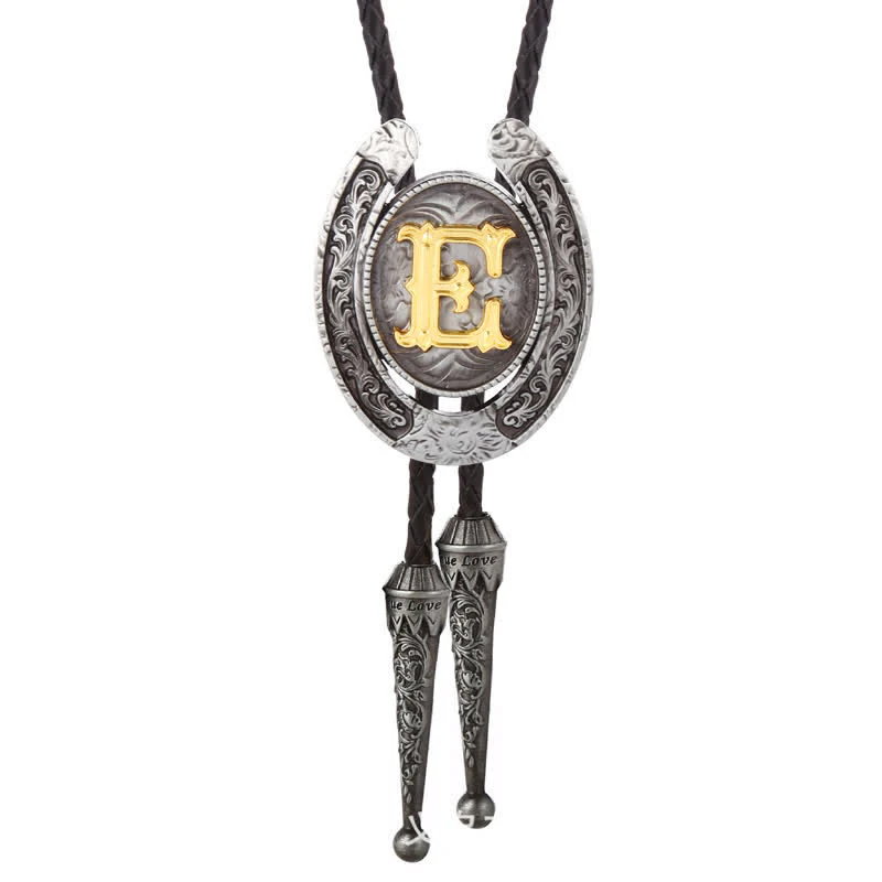 Modern Western Horseshoe Initial Letter A To Z Bolo Tie - Image 36