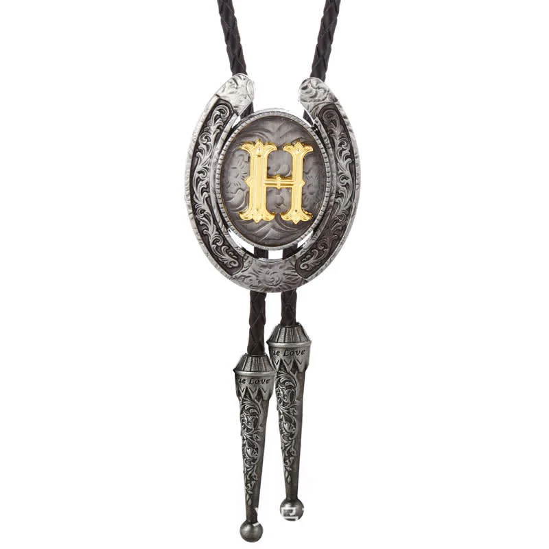 Modern Western Horseshoe Initial Letter A To Z Bolo Tie - Image 39
