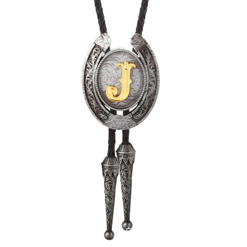 Modern Western Horseshoe Initial Letter A To Z Bolo Tie - Image 41