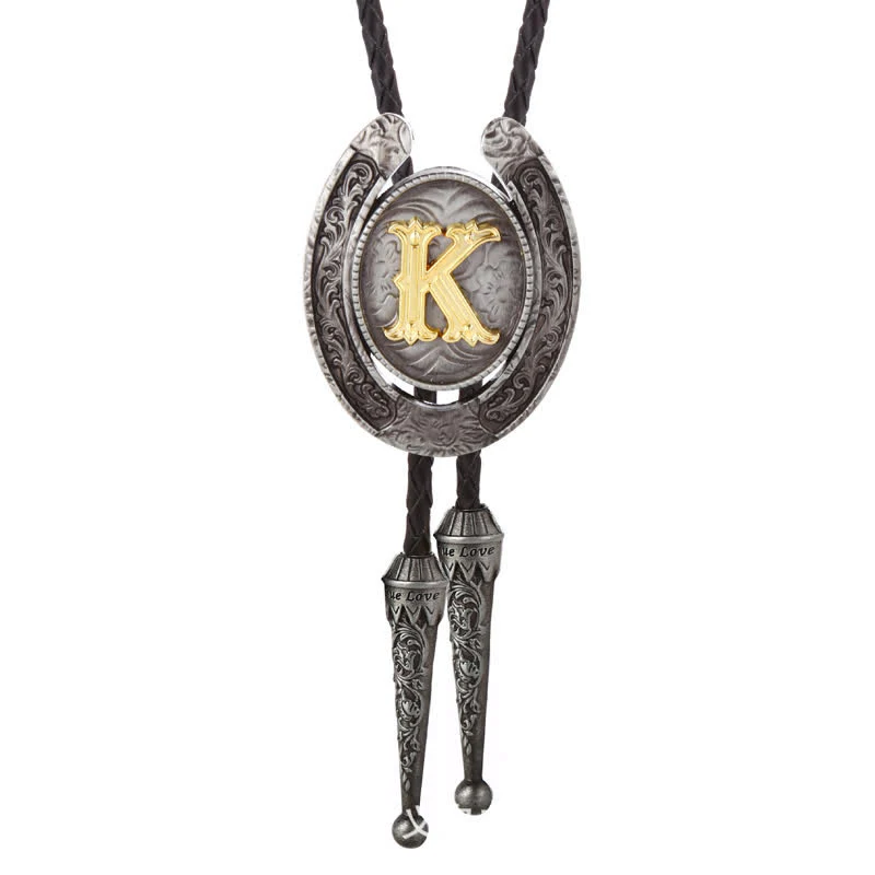 Modern Western Horseshoe Initial Letter A To Z Bolo Tie - Image 42