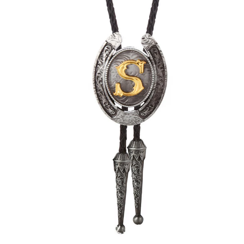 Modern Western Horseshoe Initial Letter A To Z Bolo Tie - Image 50