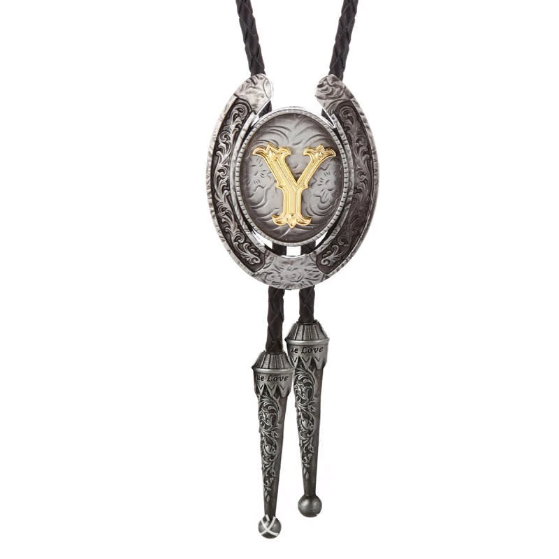 Modern Western Horseshoe Initial Letter A To Z Bolo Tie - Image 56