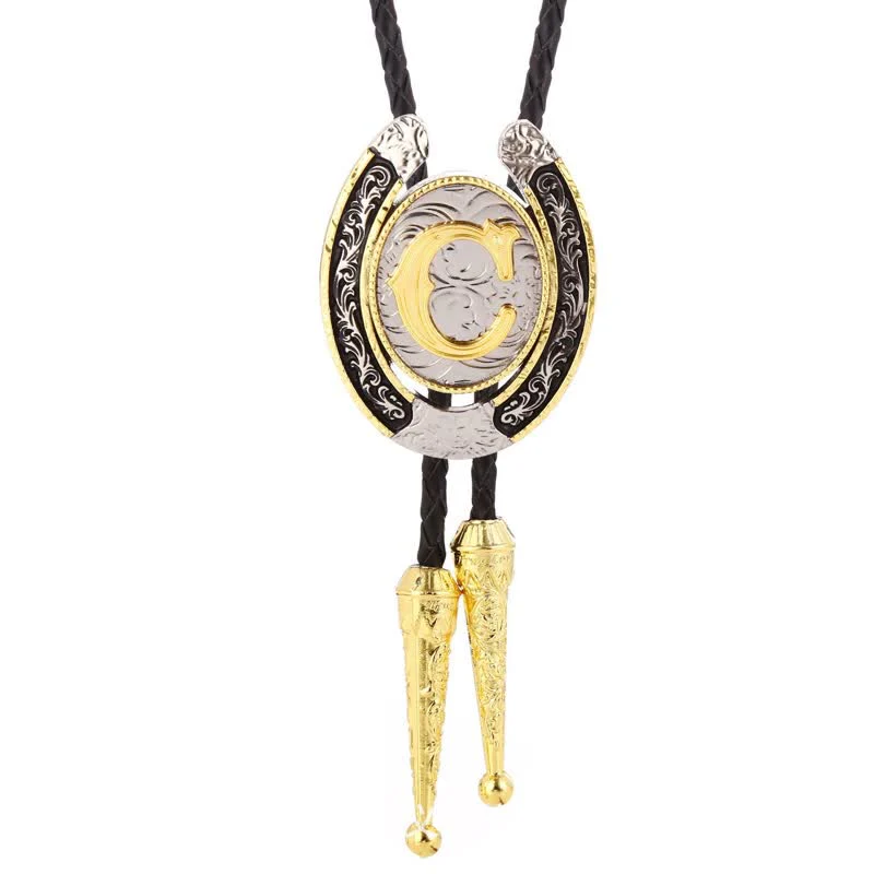 Modern Western Horseshoe Initial Letter A To Z Bolo Tie - Image 8